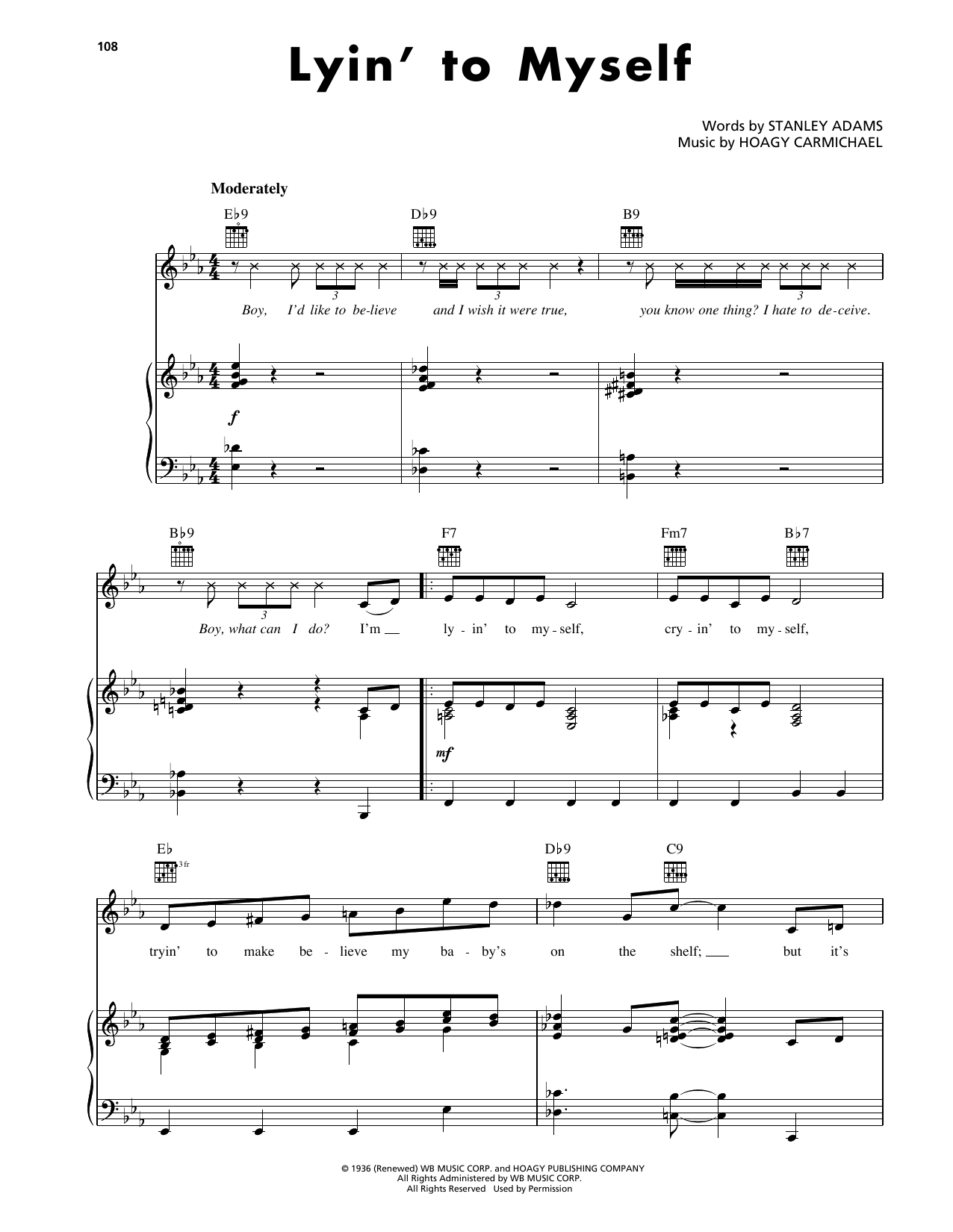 Hoagy Carmichael Lyin' To Myself sheet music notes and chords. Download Printable PDF.