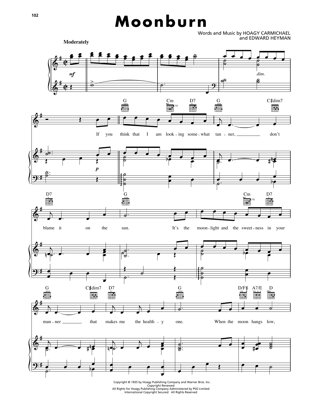 Hoagy Carmichael Moonburn sheet music notes and chords. Download Printable PDF.