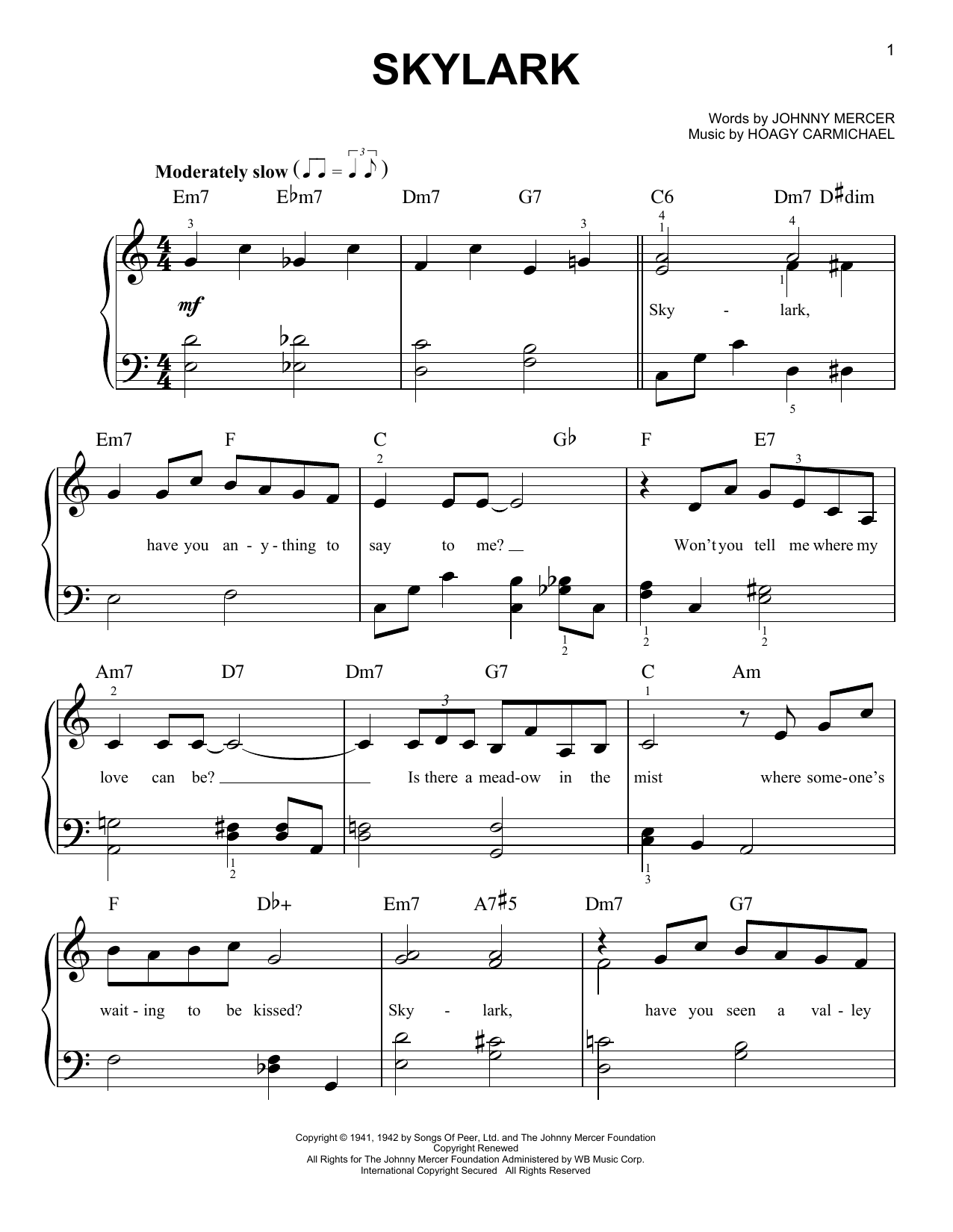 Hoagy Carmichael Skylark sheet music notes and chords. Download Printable PDF.