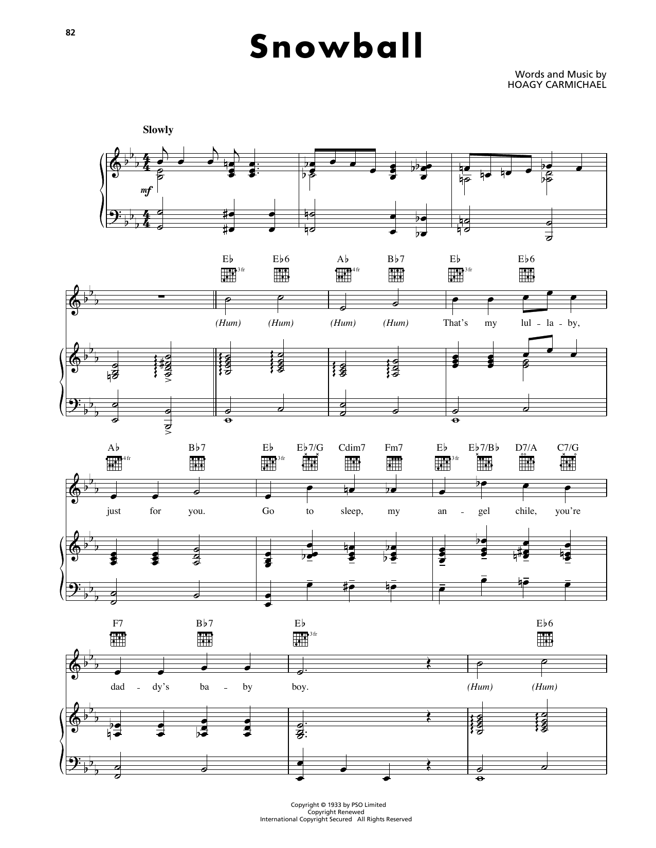 Hoagy Carmichael Snowball sheet music notes and chords. Download Printable PDF.