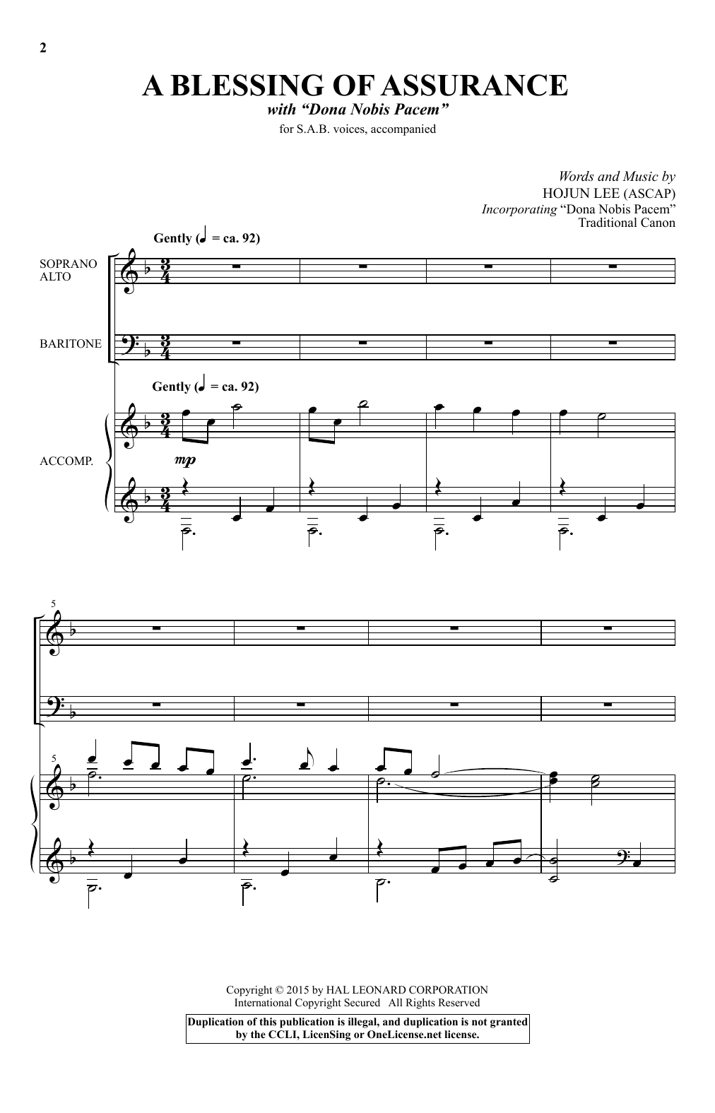 Learn to play Hojun Lee A Blessing Of Assurance sheet music for SAB Choir in minutes. Price: 3.9900$ Hojun Lee A Blessing Of Assurance sheet music notes and chords arranged for SAB Choir