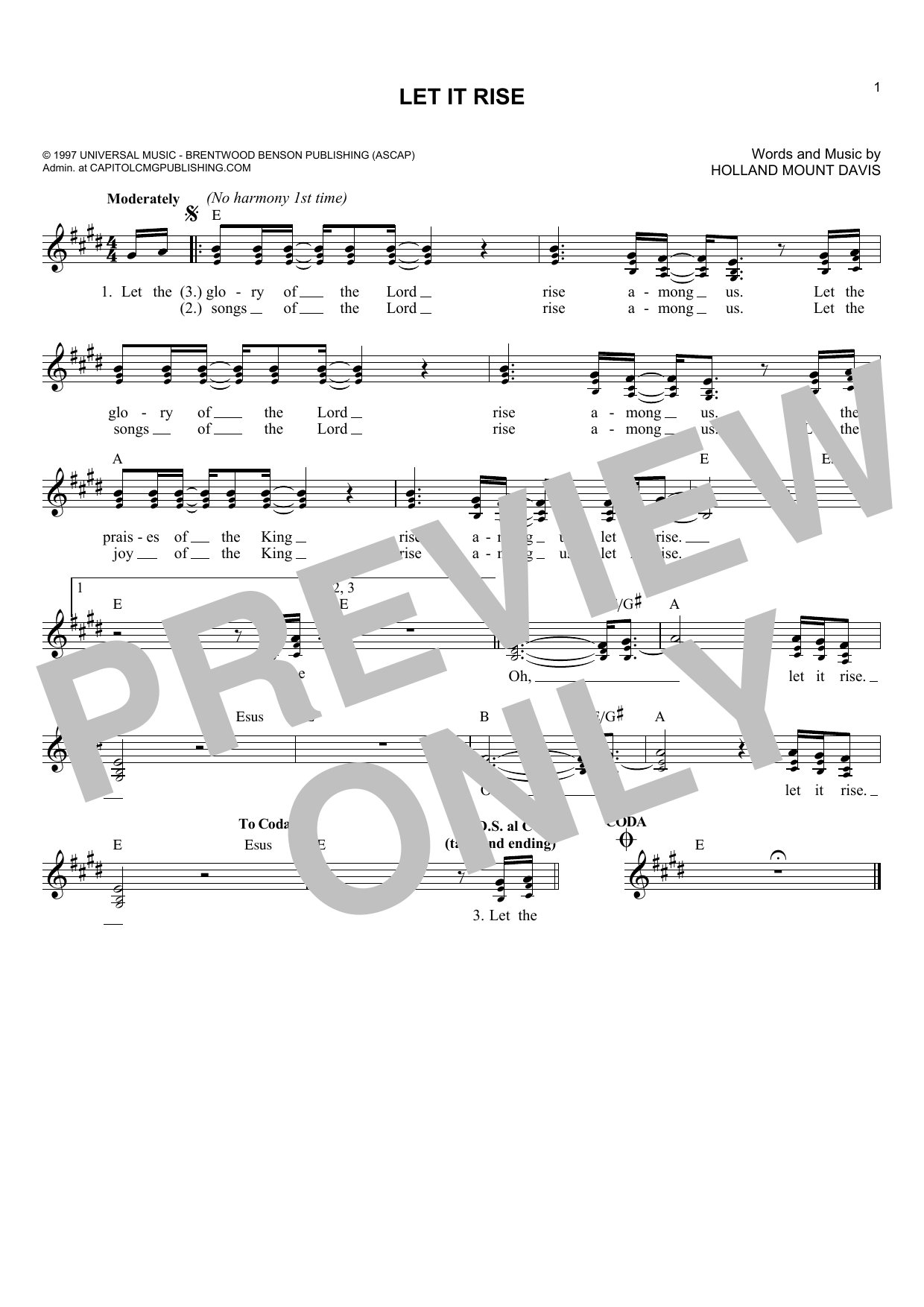 Holland Mount Davis Let It Rise sheet music notes and chords. Download Printable PDF.