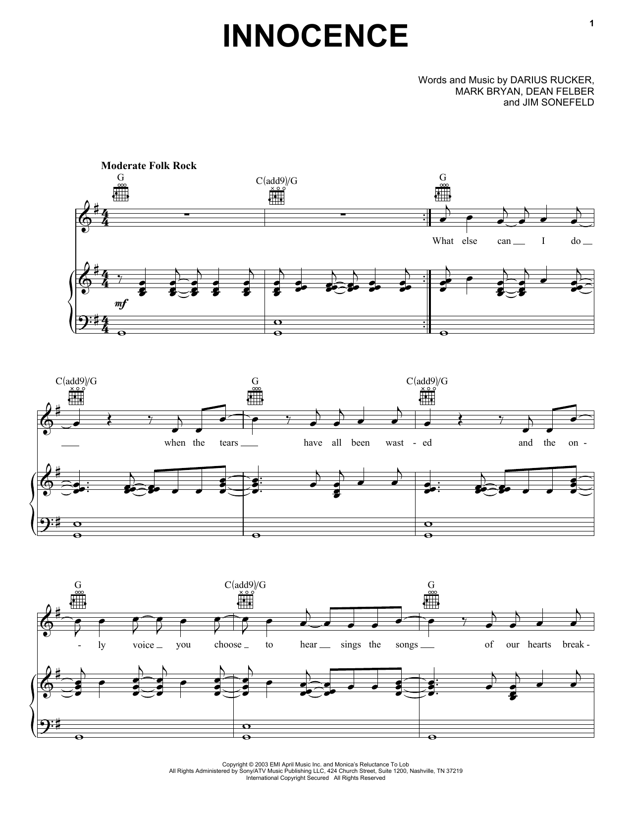 Learn to play Hootie & The Blowfish Innocence sheet music for Piano, Vocal & Guitar (Right-Hand Melody) in minutes. Hootie & The Blowfish Innocence sheet music notes and chords