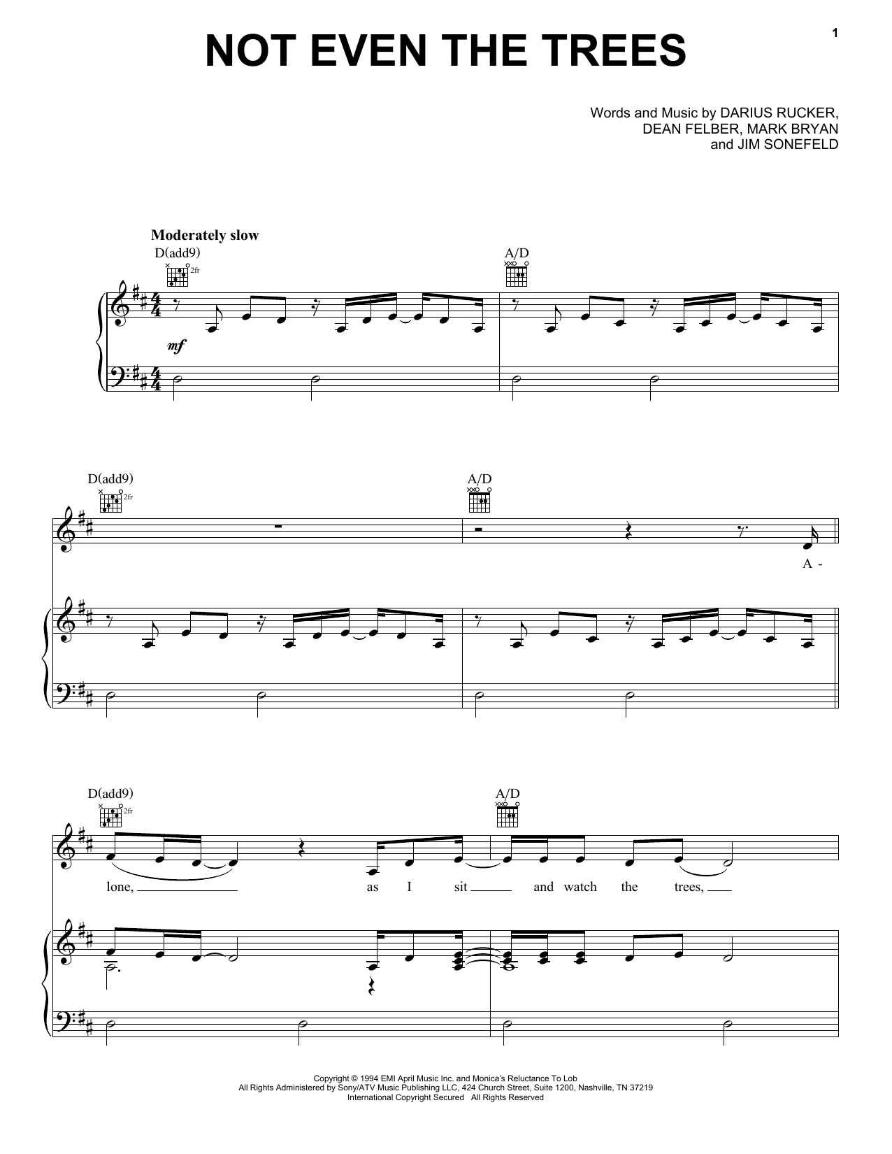 Learn to play Hootie & The Blowfish Not Even The Trees sheet music for Piano, Vocal & Guitar Chords (Right-Hand Melody) in minutes. Price: 7.8900$ Hootie & The Blowfish Not Even The Trees sheet music notes and chords arranged for Piano, Vocal & Guitar Chords (Right-Hand Melody)