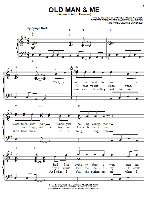 Learn to play Hootie & The Blowfish Old Man & Me (When I Get To Heaven) sheet music for Easy Piano in minutes. Price: 6.9900$ Hootie & The Blowfish Old Man & Me (When I Get To Heaven) sheet music notes and chords arranged for Easy Piano
