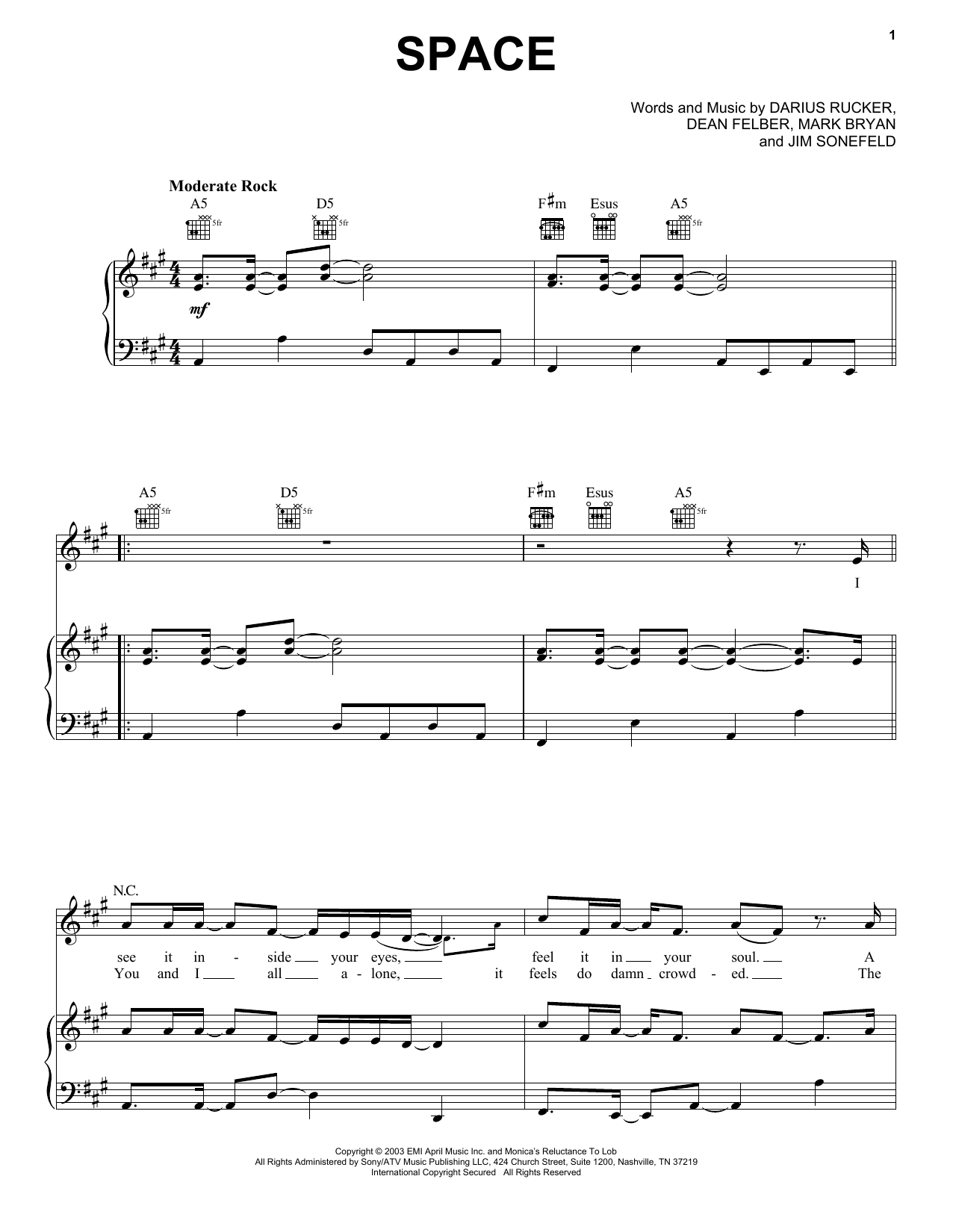 Learn to play Hootie & The Blowfish Space sheet music for Piano, Vocal & Guitar (Right-Hand Melody) in minutes. Hootie & The Blowfish Space sheet music notes and chords