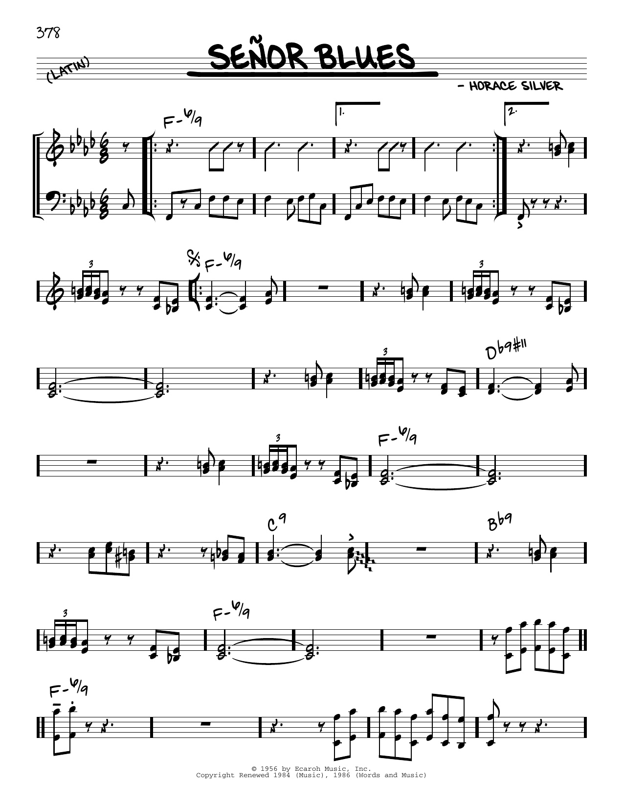 Horace Silver Señor Blues sheet music notes and chords. Download Printable PDF.