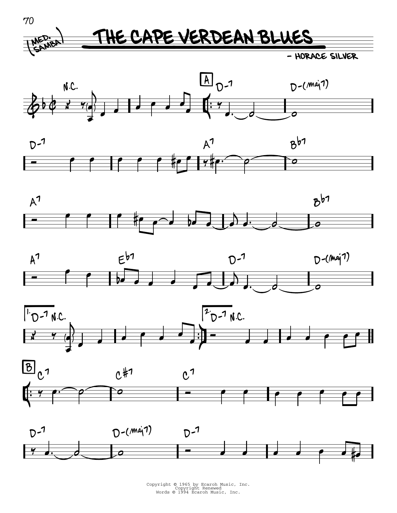 Horace Silver The Cape Verdean Blues sheet music notes and chords. Download Printable PDF.