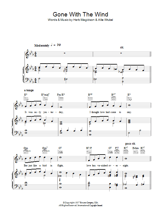Learn to play Horace Heidt Gone With The Wind sheet music for Piano, Vocal & Guitar (Right-Hand Melody) in minutes. Horace Heidt Gone With The Wind sheet music notes and chords. Download Printable PDF.