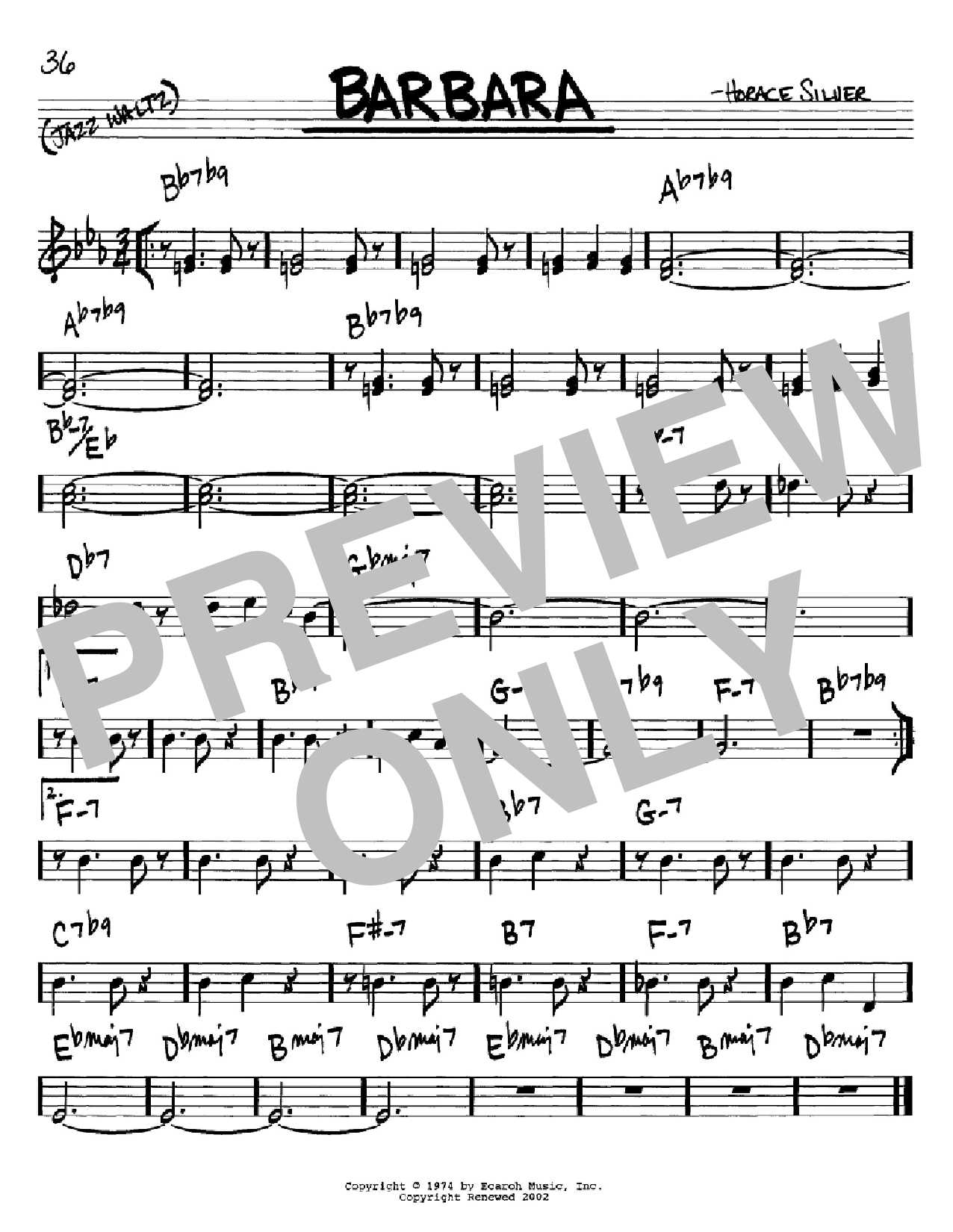 Horace Silver Barbara sheet music notes and chords. Download Printable PDF.