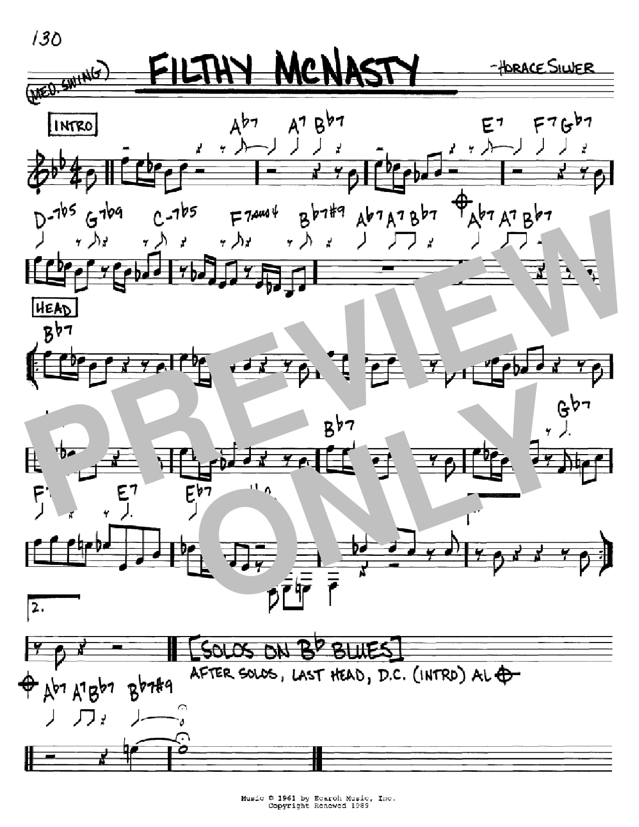 Horace Silver Filthy McNasty sheet music notes and chords. Download Printable PDF.