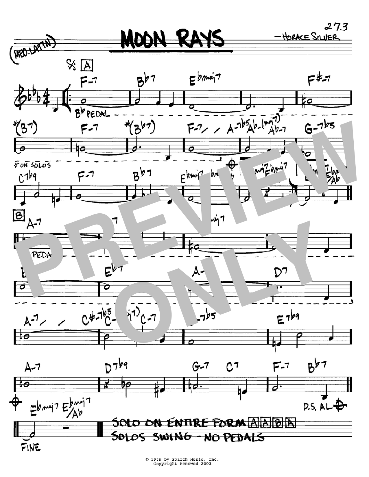 Horace Silver Moon Rays sheet music notes and chords. Download Printable PDF.