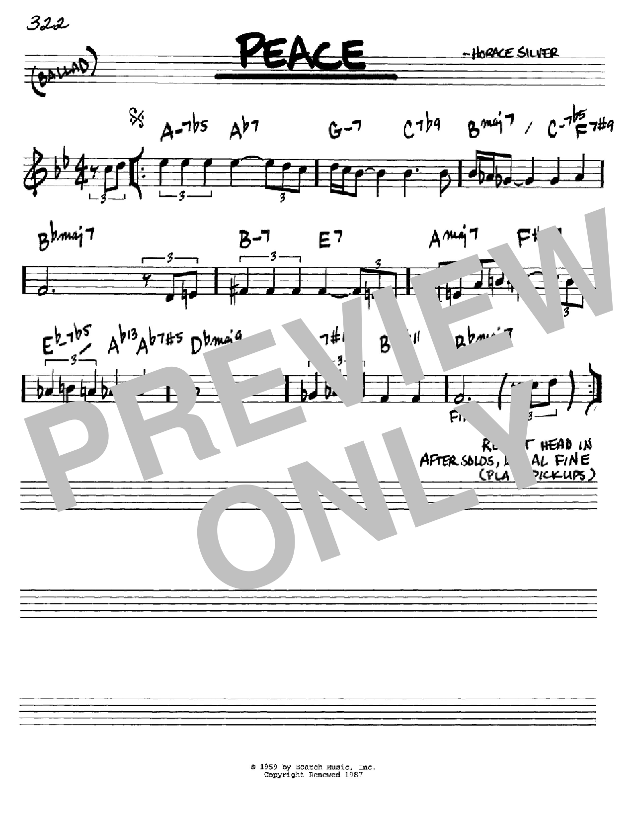 Horace Silver Peace sheet music notes and chords. Download Printable PDF.