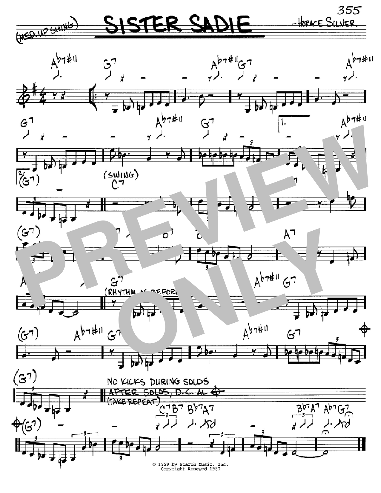 Horace Silver Sister Sadie sheet music notes and chords. Download Printable PDF.