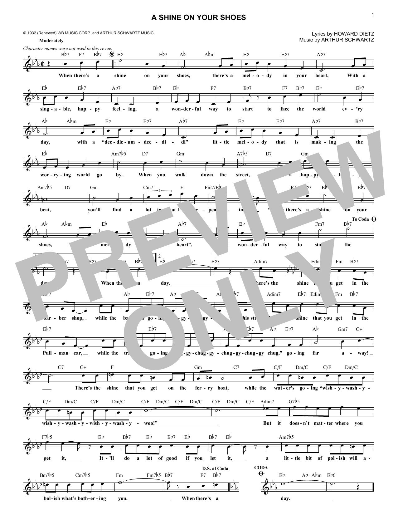 Learn to play Howard Dietz A Shine On Your Shoes sheet music for Lead Sheet / Fake Book in minutes. Price: 5.9900$ Howard Dietz A Shine On Your Shoes sheet music notes and chords arranged for Lead Sheet / Fake Book