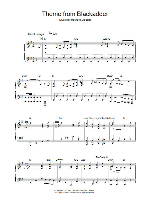 Howard Goodall Theme from Blackadder sheet music notes and chords. Download Printable PDF.