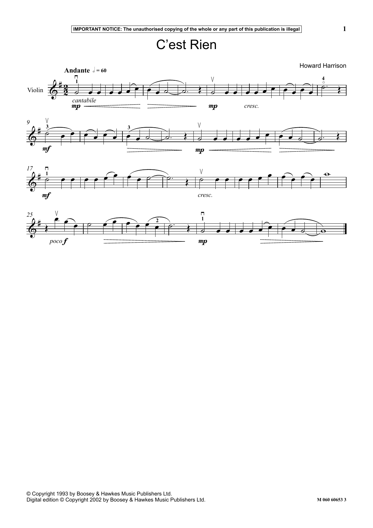 Howard Harrison C Est Rien sheet music notes and chords. Download Printable PDF.