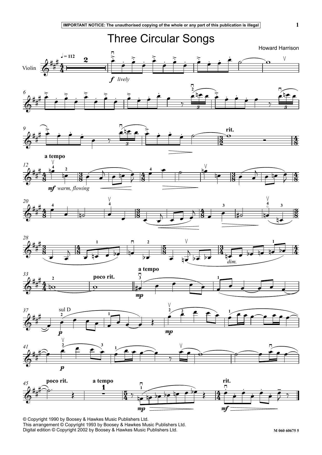 Howard Harrison Three Circular Songs sheet music notes and chords. Download Printable PDF.