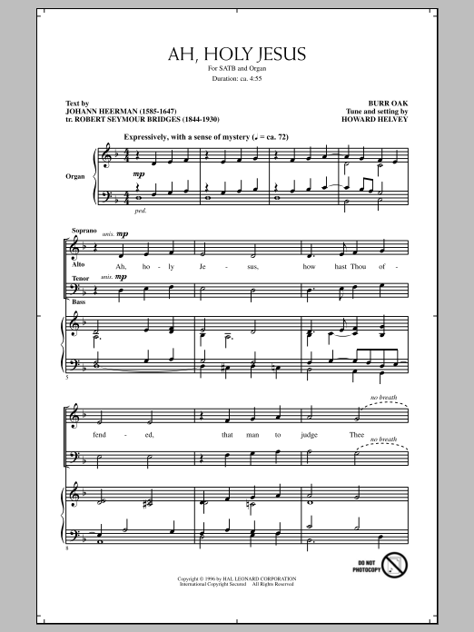 Howard Helvey Ah, Holy Jesus sheet music notes and chords. Download Printable PDF.