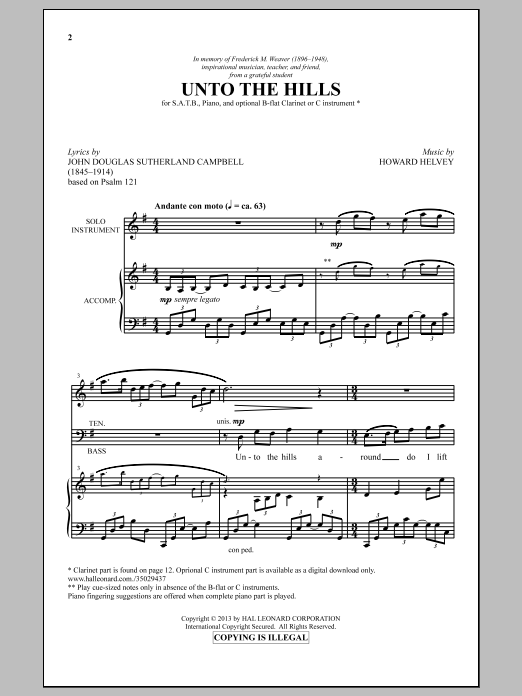 Howard Helvey Unto The Hills sheet music notes and chords. Download Printable PDF.