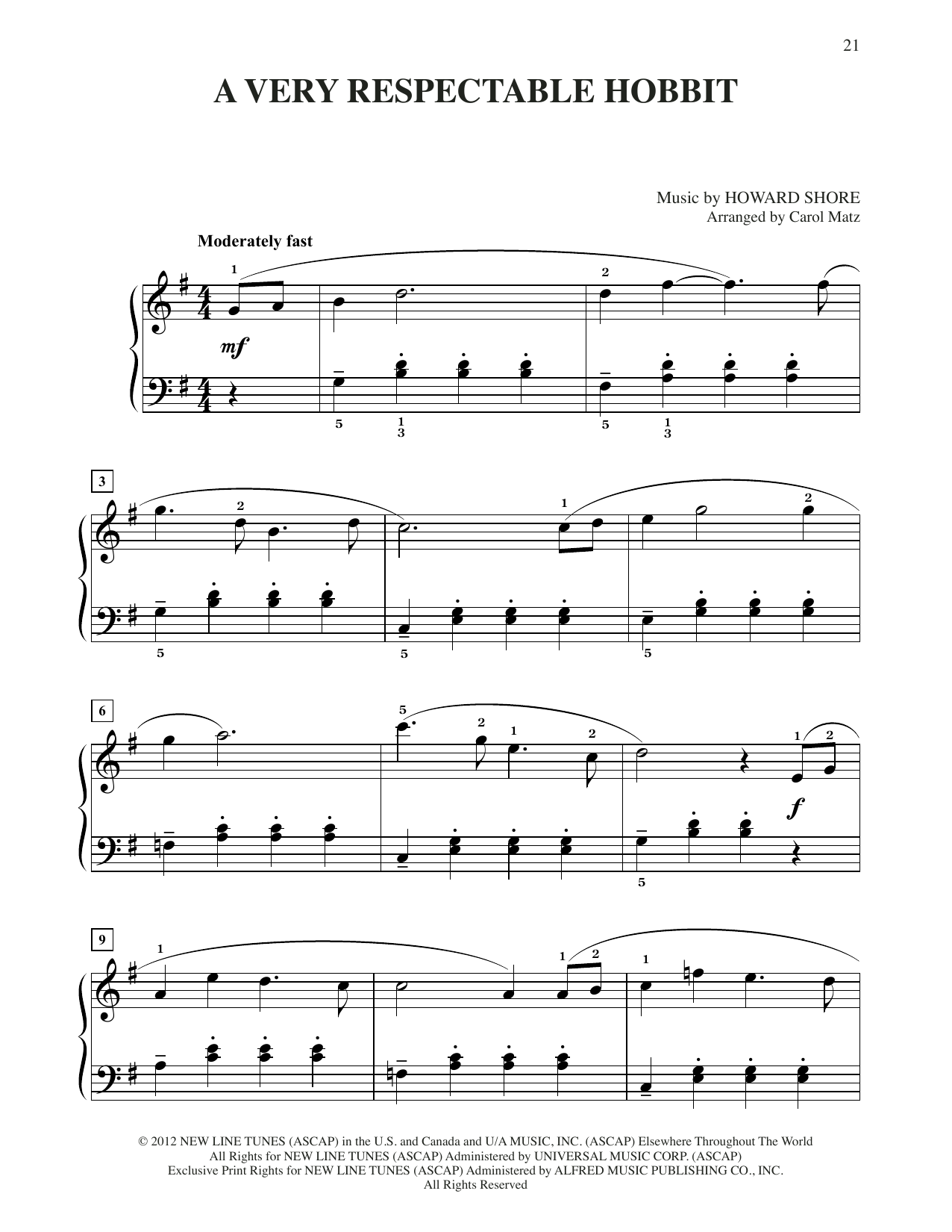 Learn to play Howard Shore A Very Respectable Hobbit (from The Hobbit: An Unexpected Journey) (arr. Carol Matz) sheet music for Big Note Piano in minutes. Price: 6.9900$ Howard Shore A Very Respectable Hobbit (from The Hobbit: An Unexpected Journey) (arr. Carol Matz) sheet music notes and chords arranged for Big Note Piano