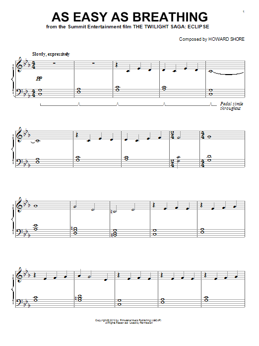 Learn to play Howard Shore As Easy As Breathing sheet music for Big Note Piano in minutes. Price: 6.9900$ Howard Shore As Easy As Breathing sheet music notes and chords arranged for Big Note Piano