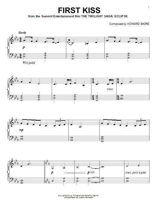 Howard Shore First Kiss sheet music notes and chords. Download Printable PDF.