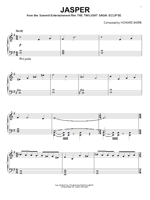 Howard Shore "Jasper" Sheet Music PDF Notes, Chords | Film/TV Score Piano  Solo Download Printable. SKU: 91739