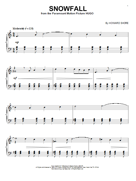 Howard Shore Snowfall sheet music notes and chords. Download Printable PDF.