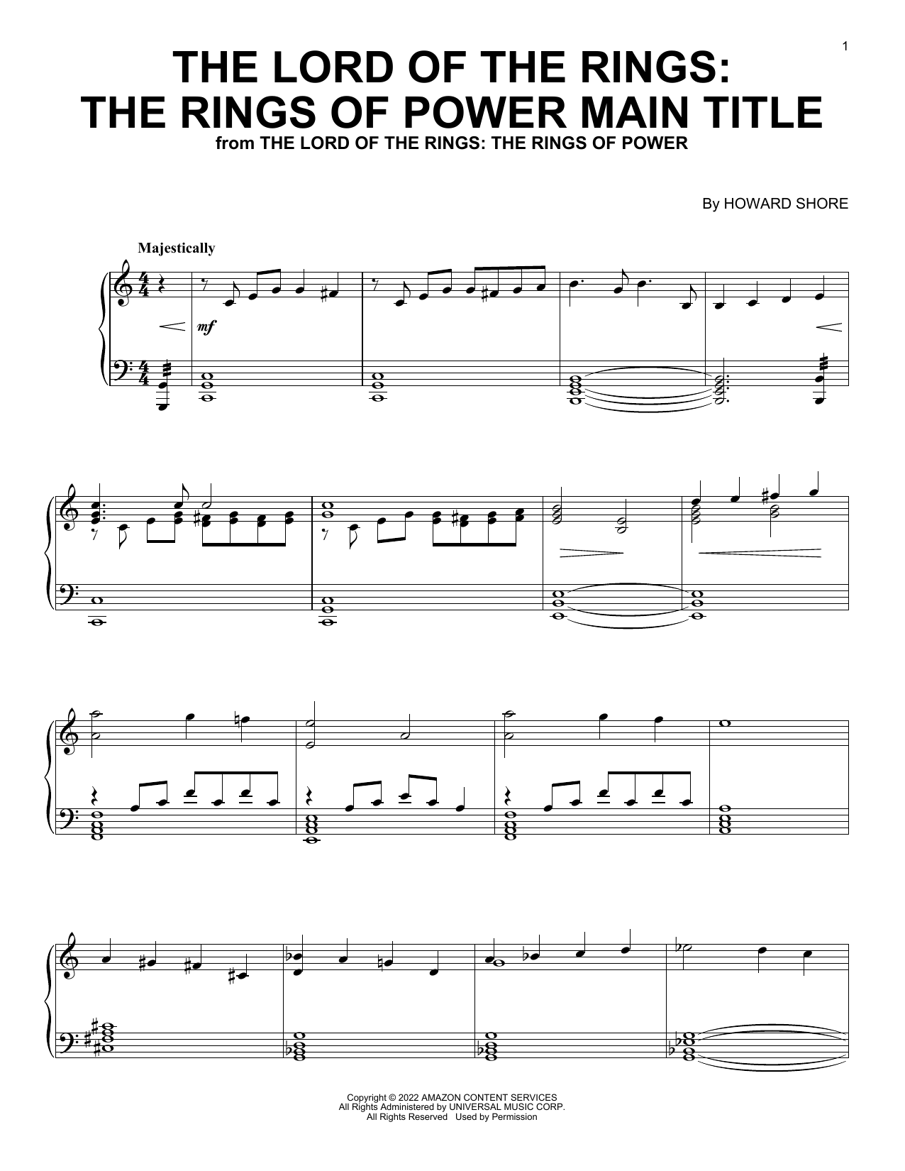 måle Converge kaptajn Howard Shore "The Lord Of The Rings: The Rings Of Power Main Title" Sheet  Music | Download Printable PDF Score. SKU 1200108