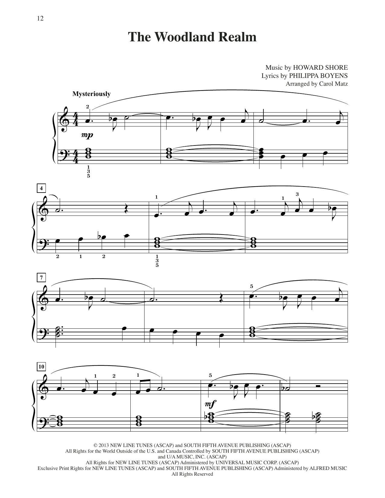 Learn to play Howard Shore The Woodland Realm (from The Hobbit: The Desolation of Smaug) (arr. Carol Matz) sheet music for Big Note Piano in minutes. Price: 6.9900$ Howard Shore The Woodland Realm (from The Hobbit: The Desolation of Smaug) (arr. Carol Matz) sheet music notes and chords arranged for Big Note Piano