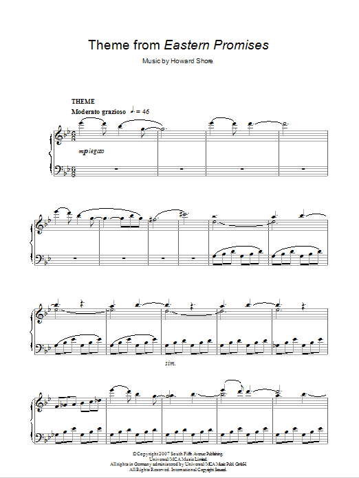 Learn to play Howard Shore Theme from Eastern Promises sheet music for Piano Solo in minutes. Howard Shore Theme from Eastern Promises sheet music notes and chords