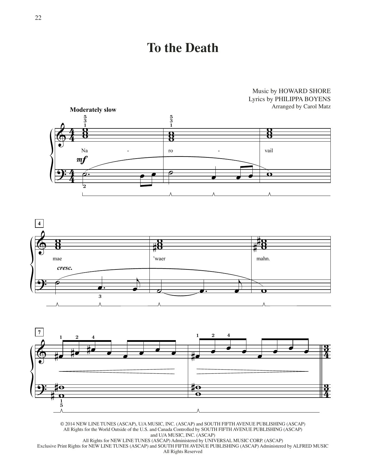 Learn to play Howard Shore To The Death (from The Hobbit: The Battle of the Five Armies) (arr. Carol Matz) sheet music for Big Note Piano in minutes. Price: 6.9900$ Howard Shore To The Death (from The Hobbit: The Battle of the Five Armies) (arr. Carol Matz) sheet music notes and chords arranged for Big Note Piano