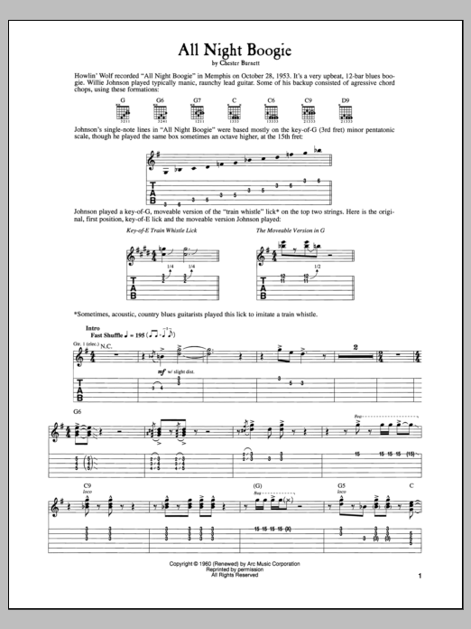 Howlin' Wolf All Night Boogie sheet music notes and chords. Download Printable PDF.