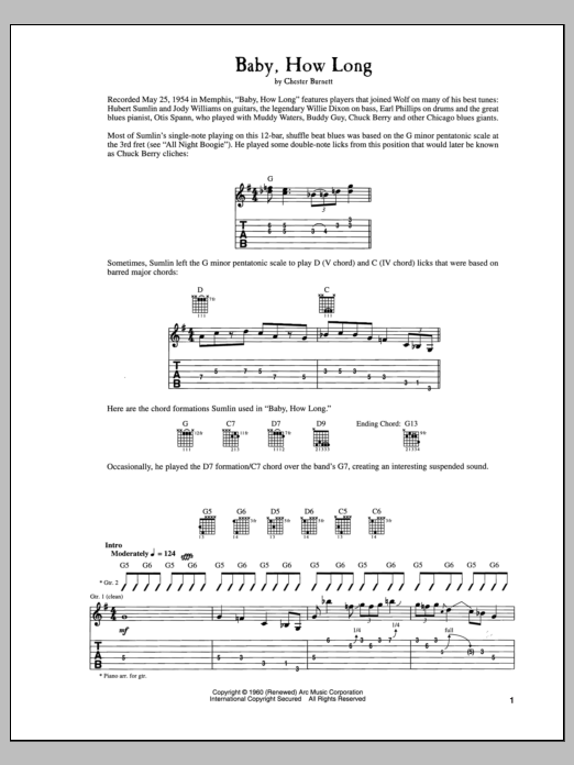 Howlin' Wolf Baby How Long sheet music notes and chords. Download Printable PDF.