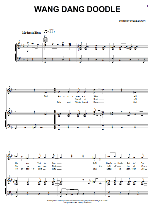 Howlin' Wolf Wang Dang Doodle sheet music notes and chords. Download Printable PDF.