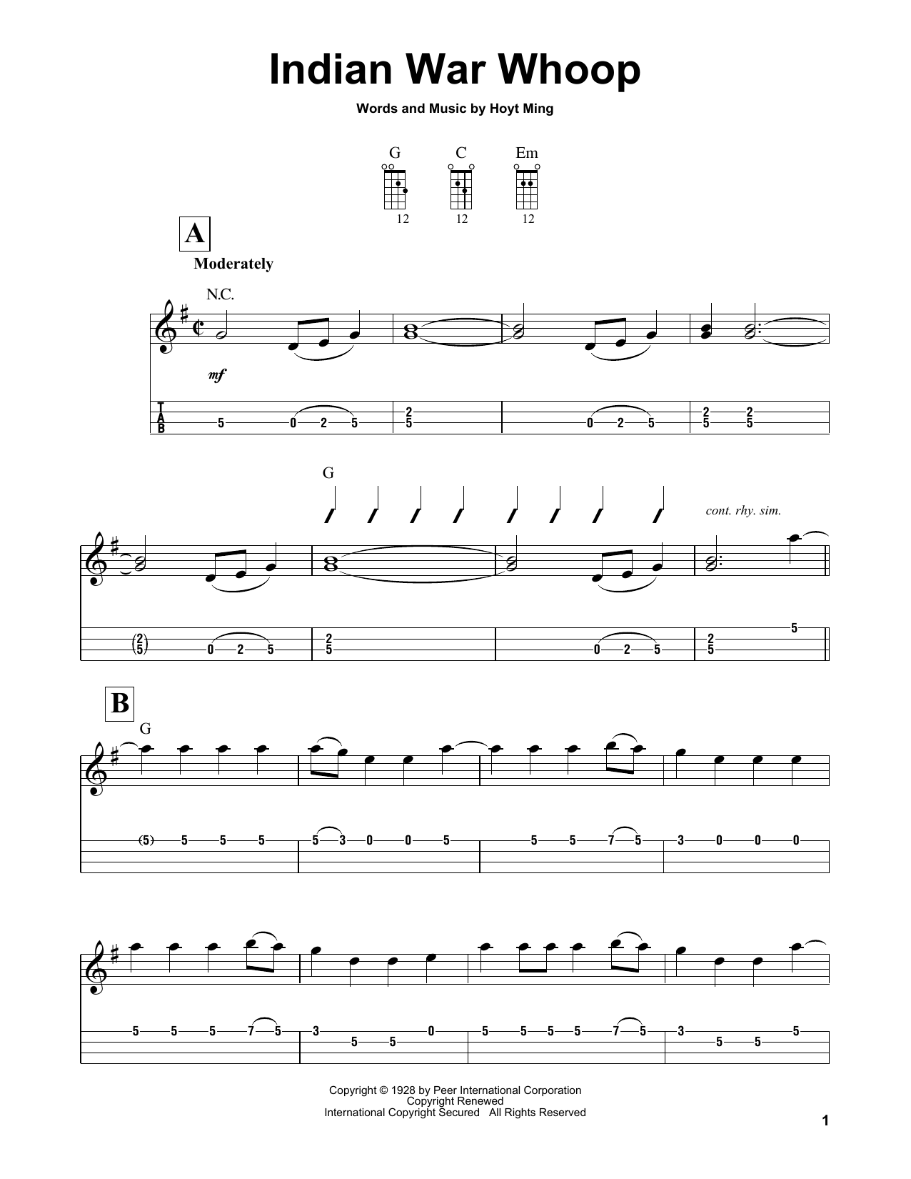 Hoyt Ming Indian War Whoop sheet music notes and chords. Download Printable PDF.