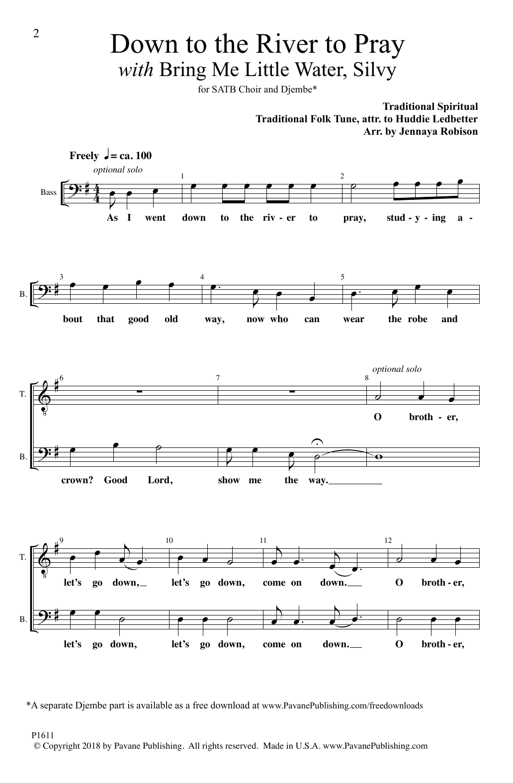 Learn to play Huddie Ledbetter Down To The River To Pray (with Bring Me Little Water, Silvy) (arr. Jennaya Robison) sheet music for SATB Choir in minutes. Price: 3.9900$ Huddie Ledbetter Down To The River To Pray (with Bring Me Little Water, Silvy) (arr. Jennaya Robison) sheet music notes and chords arranged for SATB Choir