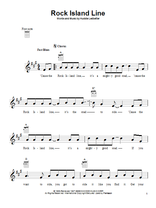 Huddie Ledbetter Rock Island Line sheet music notes and chords. Download Printable PDF.