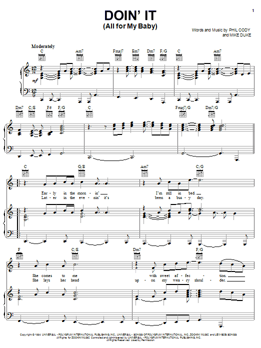 Huey Lewis & The News Doin' It (All For My Baby) sheet music notes and chords arranged for Lead Sheet / Fake Book