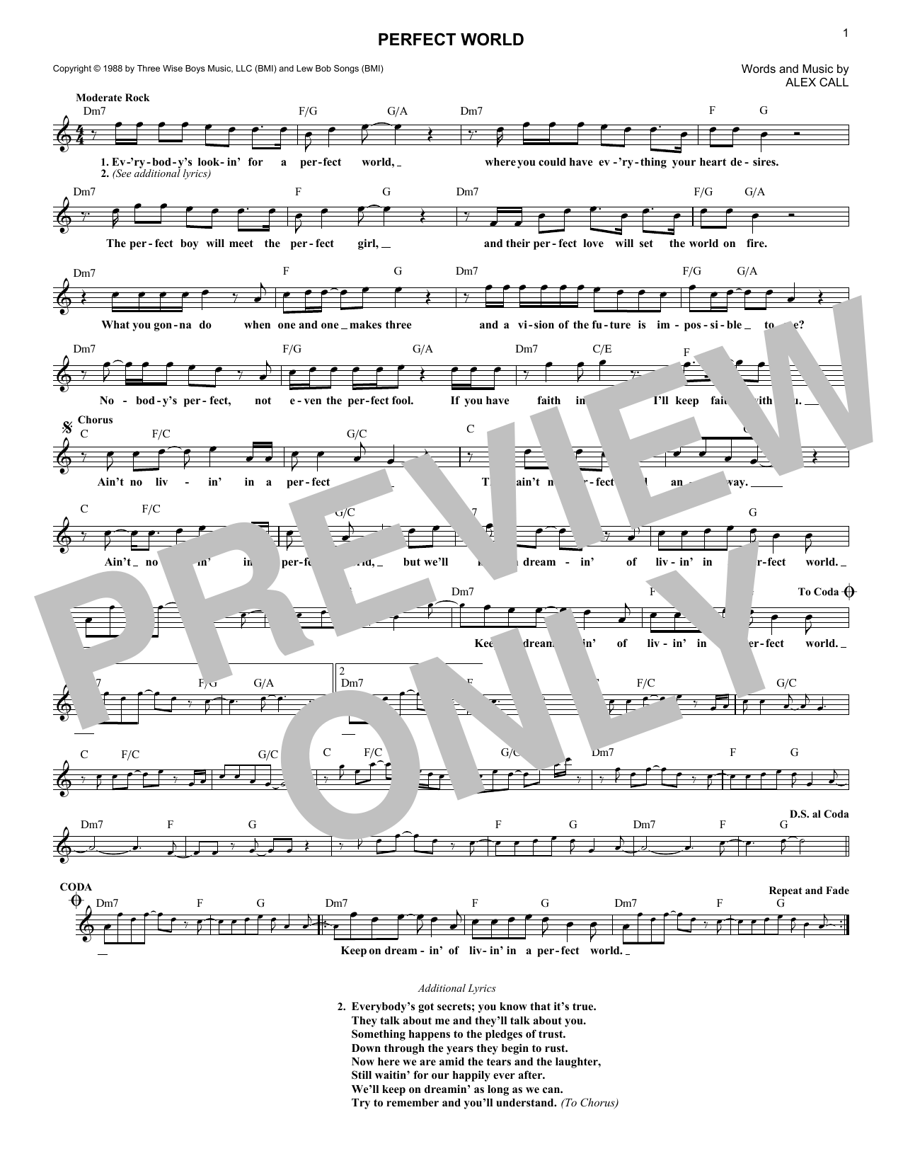 Learn to play Huey Lewis & The News Perfect World sheet music for Lead Sheet / Fake Book in minutes. Price: 5.9900$ Huey Lewis & The News Perfect World sheet music notes and chords arranged for Lead Sheet / Fake Book
