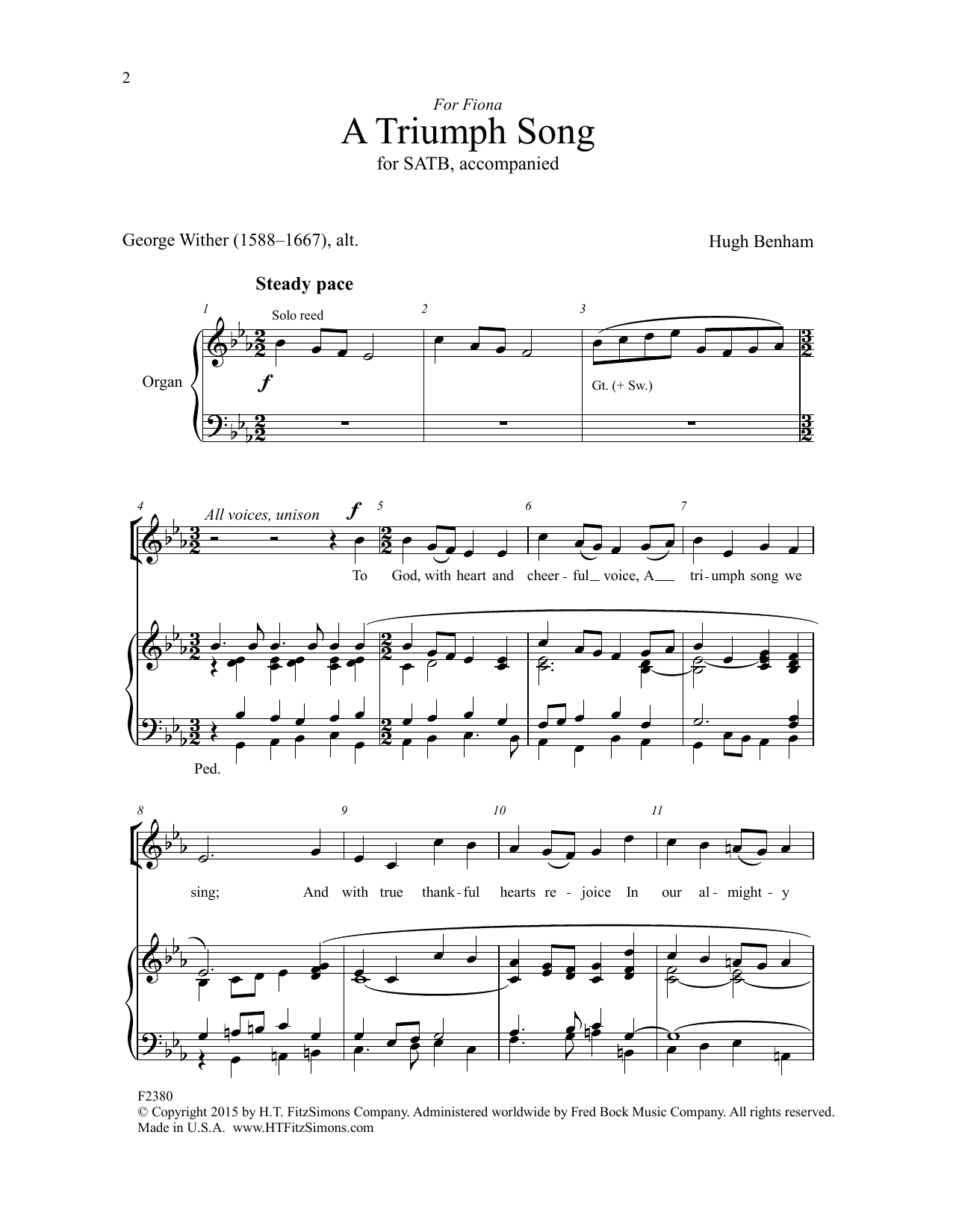 Hugh Benham A Triumph Song sheet music notes and chords. Download Printable PDF.