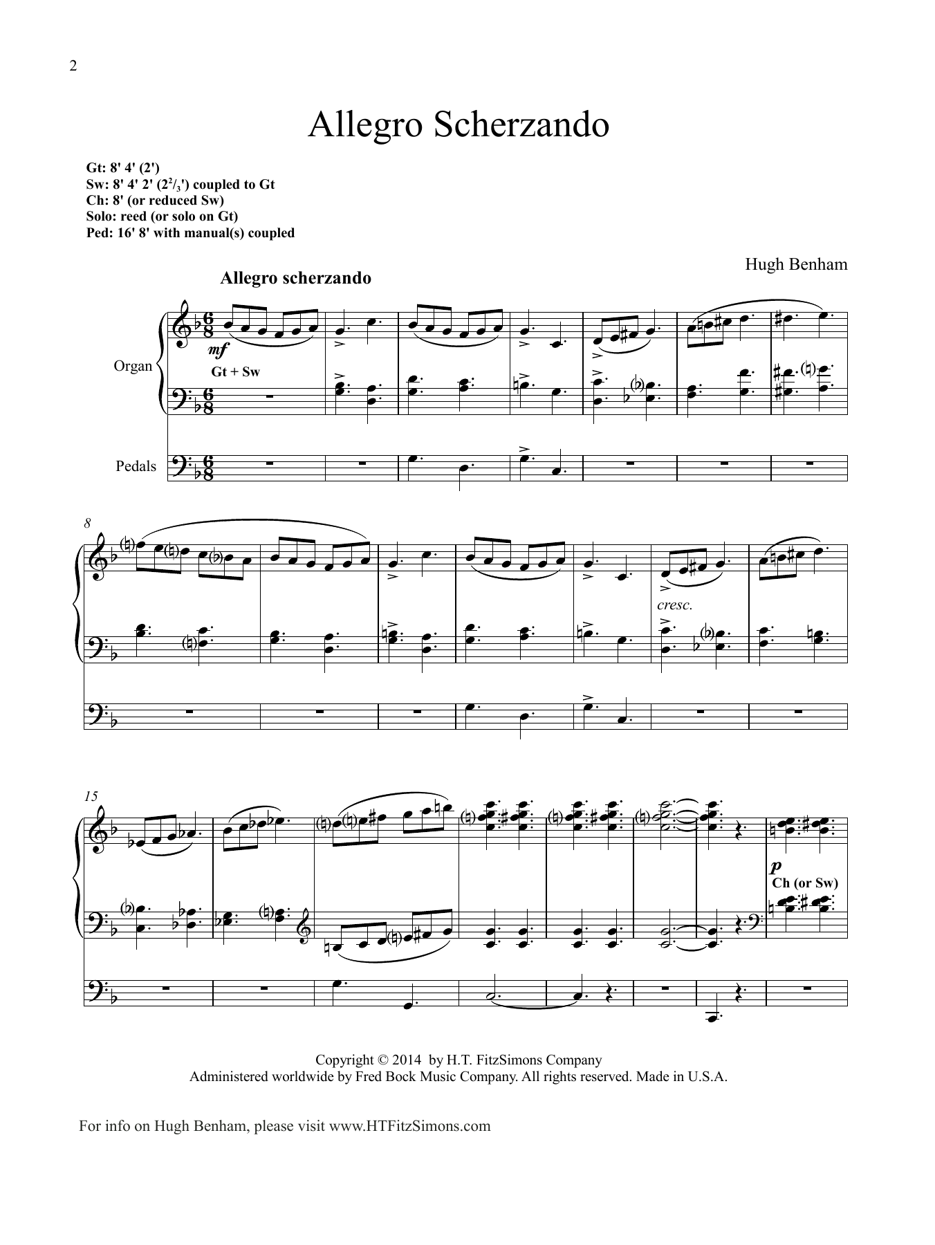 Hugh Benham Allegro Scherzando sheet music notes and chords. Download Printable PDF.