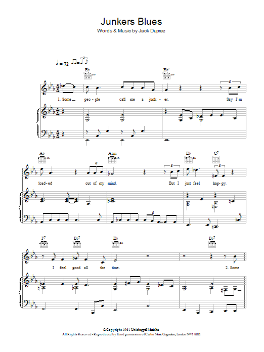 Hugh Laurie Junker's Blues sheet music notes and chords. Download Printable PDF.