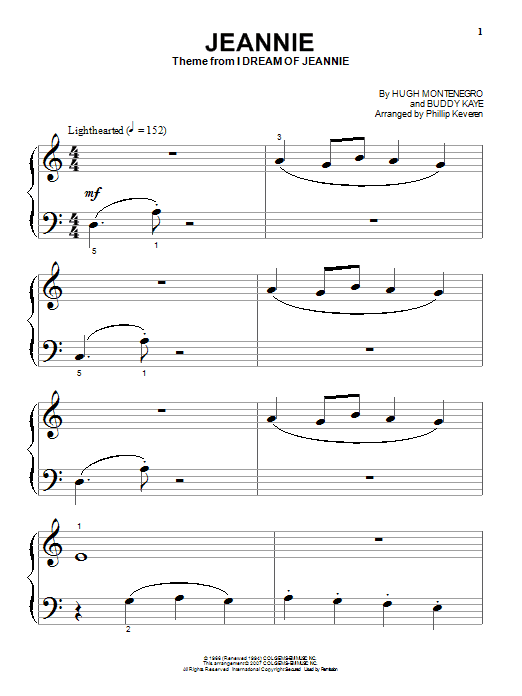 Learn to play Hugh Montenegro Jeannie sheet music for Beginning Piano Solo in minutes. Price: 6.9900$ Hugh Montenegro Jeannie sheet music notes and chords arranged for Beginning Piano Solo