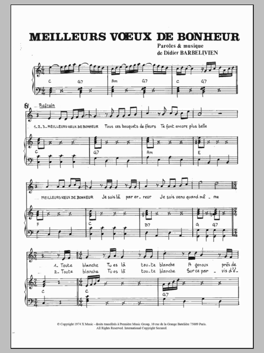 Hugo Meilleurs Voeux De Bonheur sheet music notes and chords. Download Printable PDF.