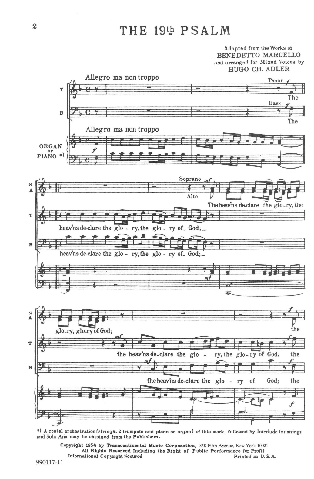 Learn to play Hugo Adler The 19th Psalm Organ Or Piano sheet music for SATB Choir in minutes. Price: 3.9900$ Hugo Adler The 19th Psalm Organ Or Piano sheet music notes and chords arranged for SATB Choir