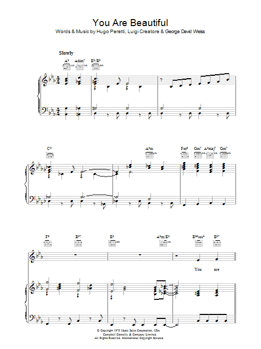 Hugo Peretti You Are Beautiful sheet music notes and chords. Download Printable PDF.