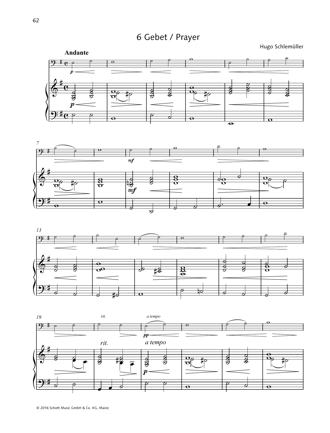 Hugo Schlemüller Prayer sheet music notes and chords. Download Printable PDF.