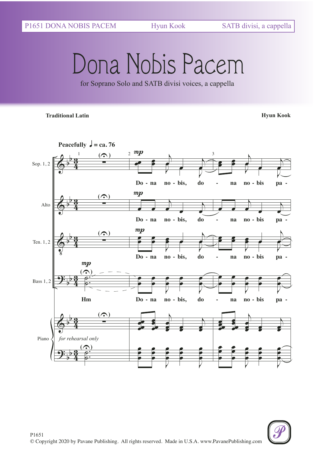 Hyun Kook Dona Nobis Pacem sheet music notes and chords. Download Printable PDF.